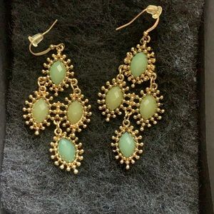 Light Green and Gold 3-Tier Earrings